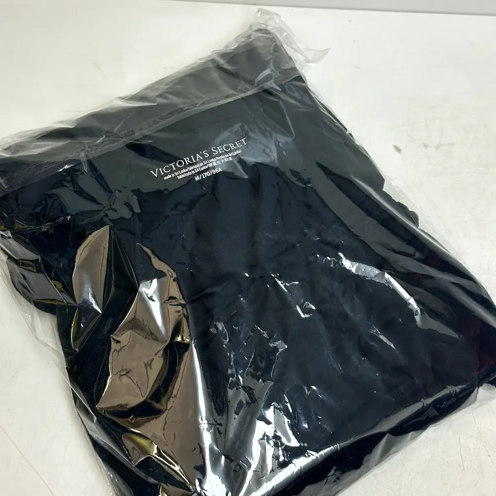 VGUC Victoria's Secret Black Soft Modal Pajama Set Long Sleeve Lace Trim Medium